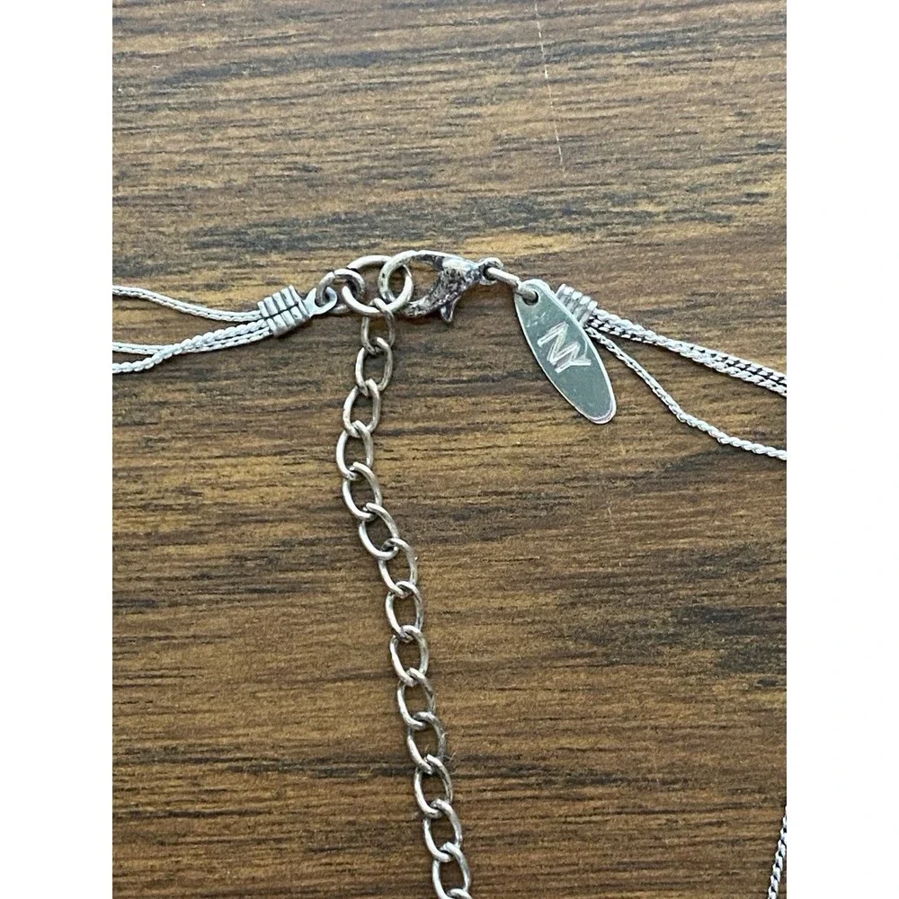 NY Chunky Teal Blue Beaded Statement Necklace Silver Tone Three Strand Fairy